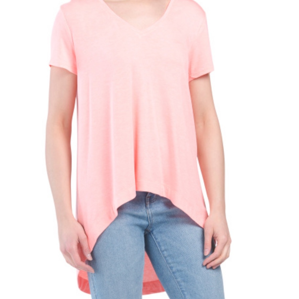 EXPRESS ONE ELEVEN Hi-Lo Stretch V-Neck Top Neon Orange Oversized‎ Stretch NWOT